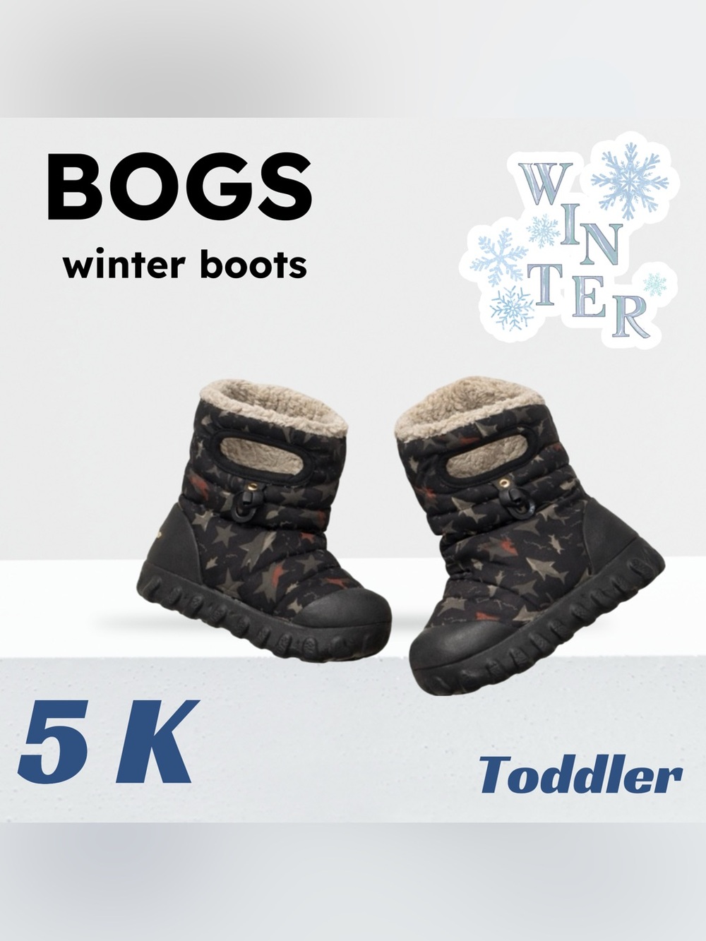 🇺🇸👍GUC BOGS | 5 K | Unisex Toddler Winter Boots - Snow - Shark pattern
